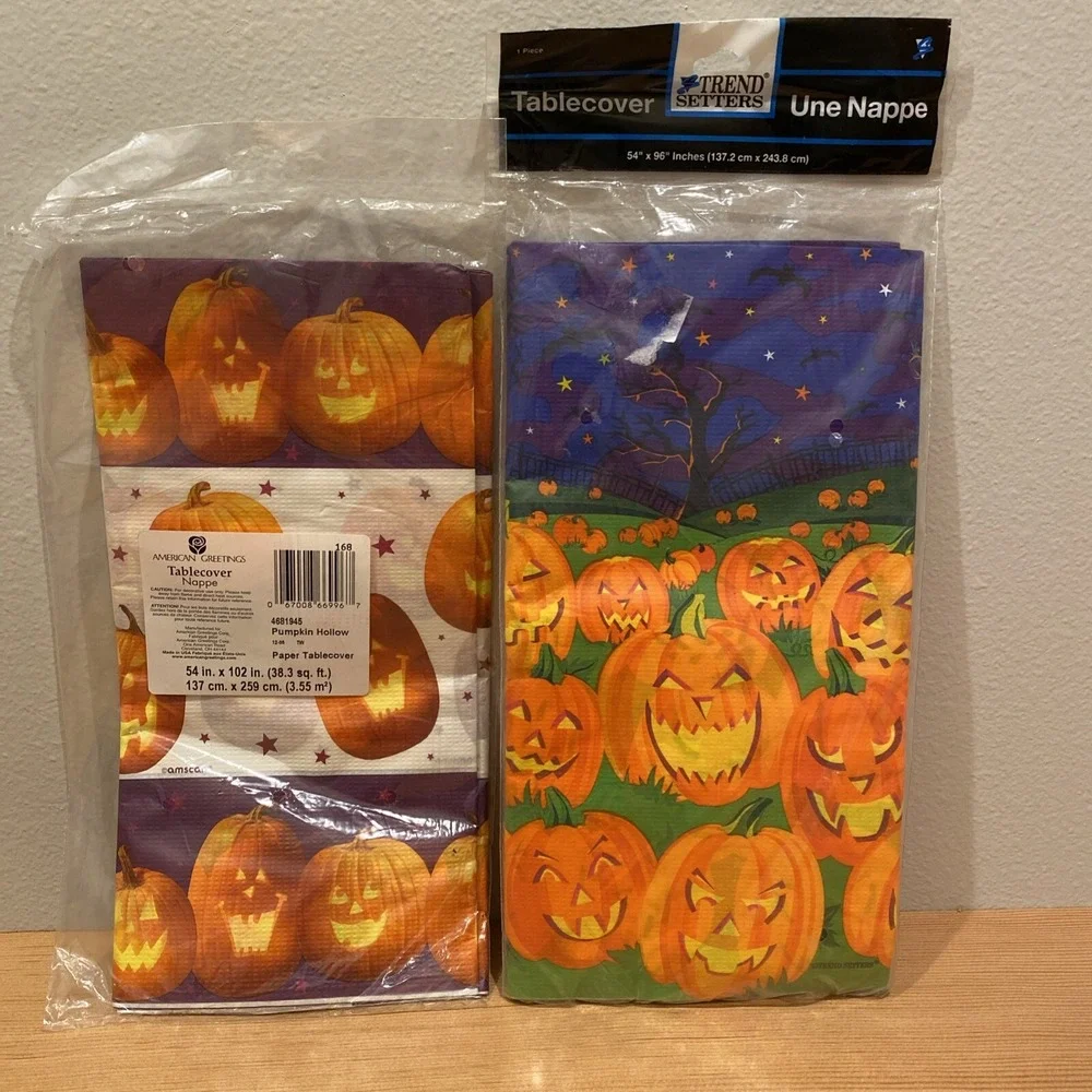 Lot 2 Halloween Paper Table covers Jack O Lantern Tablecloths 54 X 96, 54 X 102